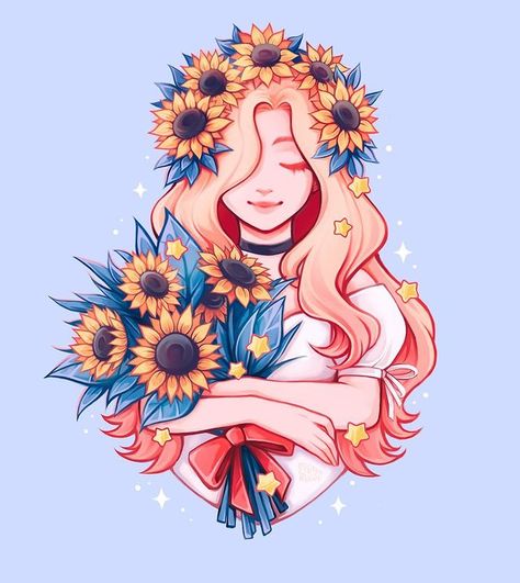 Sunflower Character, Sunflower Girl, Sunflower Drawing, Girl Aesthetics, Ipad Drawings, Beauty Art Drawings, Art Challenge, Cartoon Drawings, Drawing Inspiration