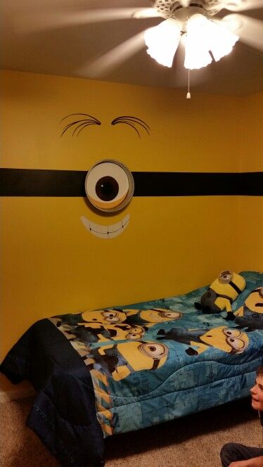 Minion bedroom Minion Bedroom Ideas, Disney Cars Bedroom Decor, Minion Room Decor, Minion Bedroom, Minion Room, Firefighter Bedroom, Disney Cars Bedroom, Young Mans Bedroom, Minion Theme