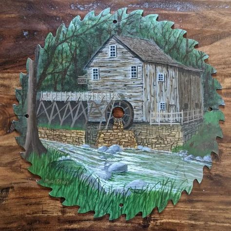 This is my acrylic painting of an old mill that is a painting on a large circular saw blade.  I appreciate your feedback and sharing my art with others. prints/products: https://www.redbubble.com/shop/ap/87156837 . . . #mattstarrfineart #artistic #paintings #artforsale #artist #myart #dailyart #artlover #artwork #artoftheday #gift #giftideas #tshirts #homedecor  #mill #oldmill #stream #streams #woods #historic #river #rivers #machinery #saw #saws #sawblade #sawblade #circularsaw Circular Saw Blade, Old M, Circular Saw Blades, Circular Saw, Saw Blade, Saws, Daily Art, Art Day, Lovers Art