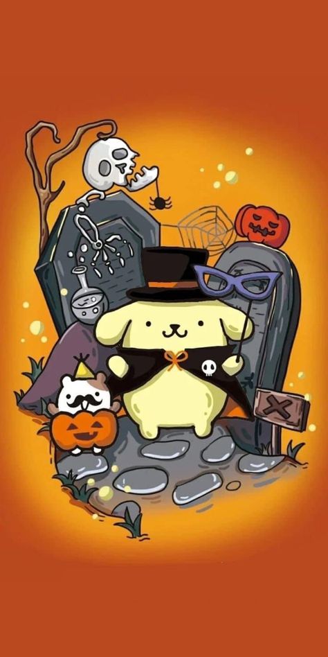 Sanrio Halloween Wallpaper, Pompompurin Halloween, Hello Melody, Halloween Sanrio, Hello Kitty Halloween Wallpaper, Sanrio Halloween, Cute Tweets, Sanrio Wallpapers, Moldes Halloween