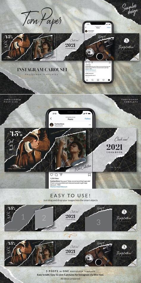 Torn Paper Instagram Carousel Template PSD Ig Carousel Post Ideas, Insta Post Design Template, Instagram Banner Templates, Insta Graphic Design, Instagram Banner Ideas, Graphic Design Carousel, Carousel Reference, Instagram Carousel Collage, Insta Carousel Design