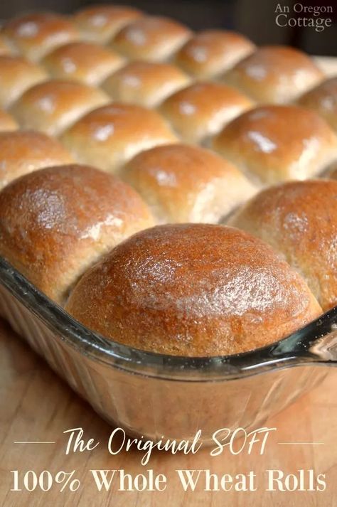 These soft and fluffy 100% whole wheat rolls are amazing! And so easy to make - click for a complete tutorial that will make you the star of the party! #wholewheat #wholewheatbread #dinnerrolls #breadrecipe Whole Wheat Dinner Rolls Recipe, Wheat Dinner Rolls Recipe, Whole Wheat Dinner Rolls, Wheat Dinner Rolls, Whole Wheat Recipes, Wheat Rolls, Wheat Flour Recipes, Whole Wheat Rolls, Fresh Milled Flour