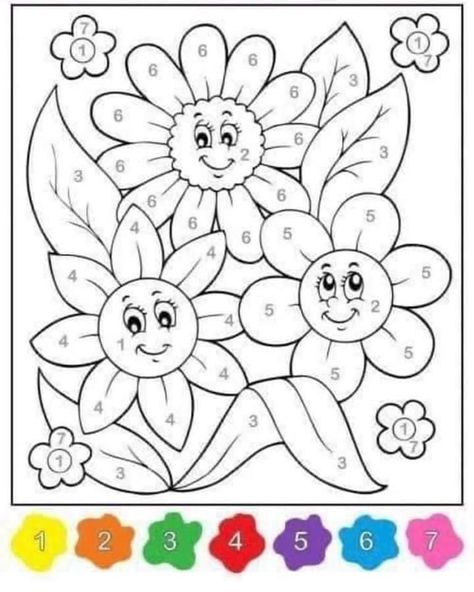 Color By Number Printable, Kindergarten Colors, Kindergarten Coloring Pages, Kids Worksheets Preschool, Spring Coloring Pages, Math Coloring, Flower Theme, Kids Math Worksheets, Kindergarten Math Worksheets