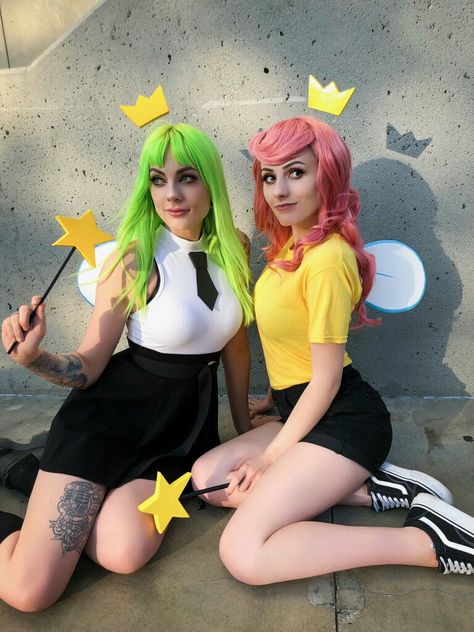 2 Women Halloween Costumes, Cosmo And Wanda Cosplay, Wanda Y Cosmos Disfraz, Cosmo E Wanda Fantasia, Cosmo Y Wanda Disfraz, Best Friend Cosplay, Cosmo Wanda Costume, Cosmo And Wanda Costume Couple, Duo Cosplay Ideas