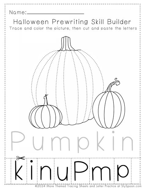 Get your little ones excited for Halloween with these adorable free printable preschool worksheets! Perfect for helping them develop their fine motor skills and letter recognition. Download and print them out now for some educational Halloween fun! #preschoolers #Halloweenworksheets #printables #freeprintables #tracing #letters #finemotorskills #preschoolactivities #spookyfun #kidsactivities Language Halloween Activities Preschool, Preschool Activities For Halloween, Preschool Halloween Fine Motor, Scarecrow Fine Motor Activities, Free Fall Worksheets For Preschool, Halloween Handwriting Activities, Preschool Halloween Worksheets Free, Halloween Kindergarten Worksheets, Free Tracing Printables Preschool