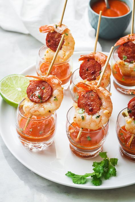 50 Best Shrimp Recipes – Easy Shrimp Recipes — Eatwell101 Southern Food Appetizers Parties, Light Appetizer Recipes Easy, Fancy Southern Appetizers, Shrimp Shooters Appetizers, Shrimp And Sausage Appetizer, Halloween Shrimp Appetizers, Shrimp Skewers Appetizers, Shrimp Cups Appetizers, Sausage Canapes