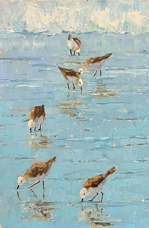 Sandpiper Painting, Shore Bird Art, Bird Painting Acrylic, Coastal Birds, Beach Art Painting, Seaside Art, Watercolor Paintings For Beginners, Ocean Painting, Sea Birds