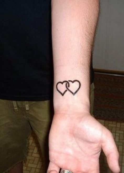 07 Double Heart Tattoo Designs                                                                                                                                                                                 More Double Heart Tattoo, Two Hearts Tattoo, Little Heart Tattoos, Simple Heart Tattoos, Heart Tattoo Wrist, Hearts Tattoo, Small Heart Tattoos, Herz Tattoo, Small Tattoos With Meaning