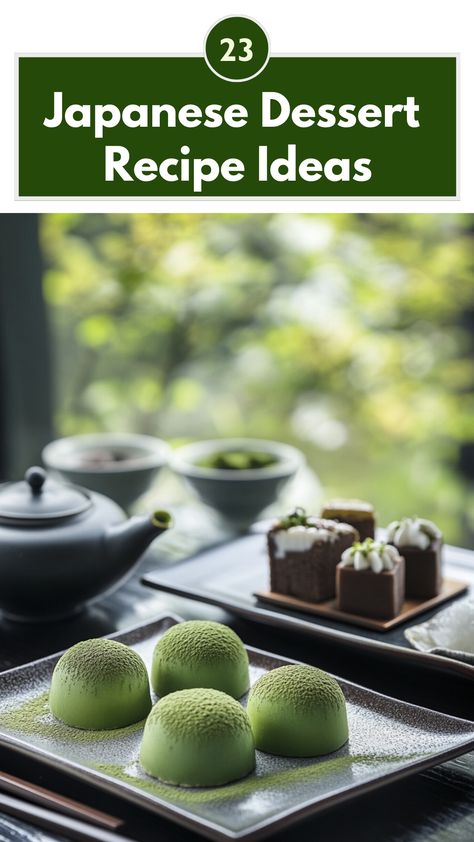 Assorted Japanese desserts including matcha-flavored treats and mochi, presented on elegant dishes. Matcha Dessert Japanese Sweets, Japanese Appetizer Recipes, Japanese Matcha Cake, Japanese Sweet Recipes, Japanese Pastry Recipes, Plated Dessert Ideas, Japanese Sweets Aesthetic, Japanese Sweets Recipe, Cherry Blossom Dessert