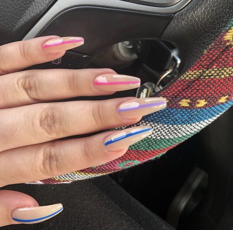 Pride Nails Inspiration, Bisexual Nail Designs, Pride Nails Bisexual, Bisexual Nails Acrylic, Bi Pride Nails Designs, Bisexual Nail Ideas, Pride Month Nails Acrylic, Bi Flag Nails, Pride Nails Acrylic