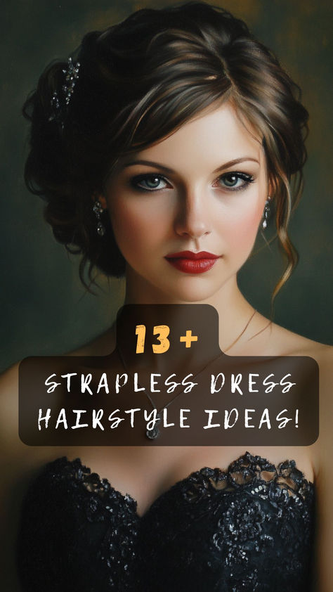 Need hairstyle inspiration? Click to discover 13 hairstyles that beautifully complement your strapless dress for any occasion. Elevate your look! 💇👗 #StraplessDress #HairstyleIdeas #FashionTips #Hairdo #StyleInspiration Formal Look Hairstyle For Women, Strapless Dress Jewelry Accessories, Best Hairdo For Strapless Dress, Hair Styles For Evening Gowns, Jewelry For Strapless Dress, Hairstyles For Strapless Dress Formal, Tube Dress Formal, Hair For Strapless Dress, Black Tie Hairstyles