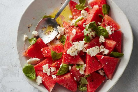 Feta Salad Recipe, Tofu Salad, Watermelon Feta Salad, Watermelon And Feta, White Balsamic Vinegar, Easy Pasta Salad, Watermelon Salad, Nyt Cooking, Feta Salad