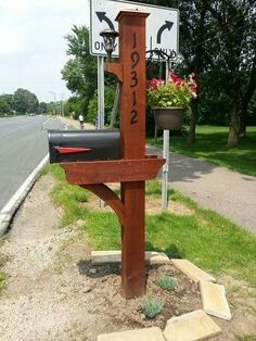 Simple Decorative Mailbox Post Double Mailbox Post, Cedar Mailbox, Cedar Mailbox Post, Rustic Mailboxes, Mailbox Stand, Cedar Wood Projects, Cool Mailboxes, Mailbox Garden, Mailbox Makeover