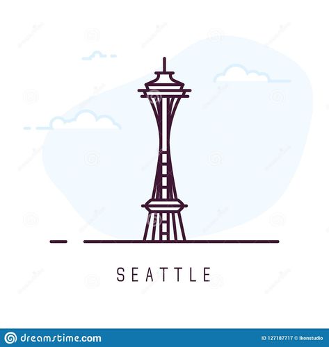 Space Needle Drawing, Seattle Drawing, Needle Drawing, Sky With Clouds, Seattle City, Photography Illustration, Sky And Clouds, Background Illustration, Space Needle