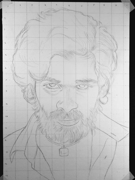 Sketch With Grid Lines, Grid Pencil Drawing, Face Grid Sketch, Grid Line Drawing, Drawing With Grid Lines, Pushpa Sketch, Pushpa Drawing, A5 Drawings, Grid Sketch