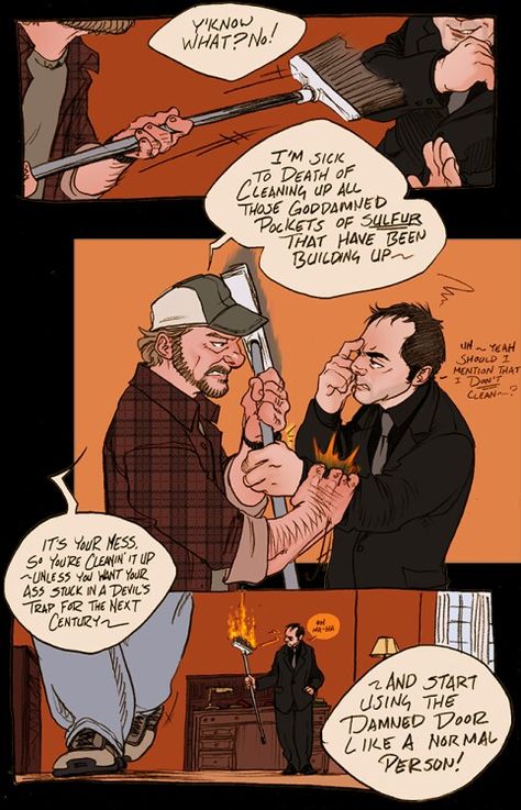 Crobby Bobby X Crowley Fanart, Crobby Fanart, Bobby X Crowley, Bobby Singer Supernatural, Supernatural Bobby, Supernatural Drawings, Supernatural Ships, Sherlock Holmes Benedict, Supernatural Comic