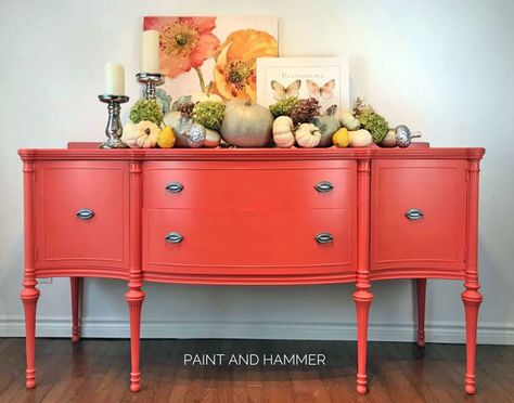 Persimmon + Coral Crush Buffet | General Finishes Design Center Kitchen Tables Ideas, Coral Painted Furniture, Coral Dresser, Coral Furniture, Orange Furniture, Painted Buffet, Furniture Logo, General Finishes, Kitchen Tables