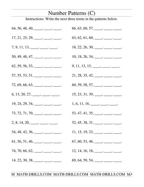 The Growing and Shrinking Number Patterns (C) Math Worksheet from the Patterning Worksheets Page at Math-Drills.com. Thanksgiving Calendar, Number Patterns Worksheets, Grade 6 Math Worksheets, Numerical Patterns, Grade 6 Math, Math Drills, Math Patterns, Pattern Grading, Maths Ideas