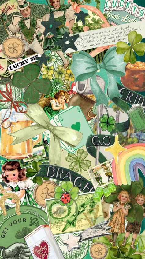 #collage #wallpaper #stpatricksdayaesthetic #greenaestheticshuffle #lucky #vintage #green Collage Wallpaper, Collage, Green