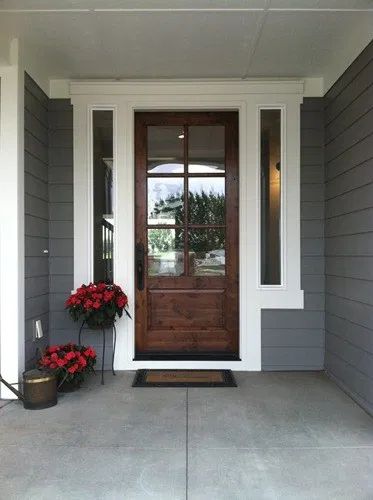 Brown House Exterior, Sherwin Williams Sea Salt, Brown Front Doors, Exterior Gray Paint, Exterior Paint Schemes, Best Exterior Paint, House Paint Color Combination, Door Exterior, Wood Exterior