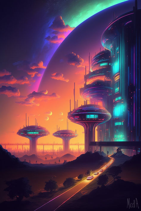 Night Begins To Shine, Alien Civilization, Alien City, Medusa Art, Space Fantasy, My Fantasy World, Writing Stuff, Science Fiction Art, Futuristic City