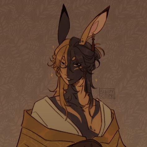 Talwyn (@sleepygrim) • Instagram photos and videos Sleepygrim Art, Bunny Hybrid Oc Male, Bunny Person Character, Rabbit People Art, Rabbit Person Dnd, Bunny Folk Dnd, Manipulating People, Hybrid Characters, Bunny Oc