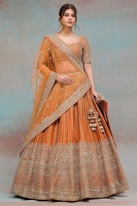 Bridal Lehenga 2023 Collection, Orange Lehenga Bridal, Orange Wedding Lehenga, Orange Lengha, Orange Bridal Lehenga, Yellow Bridal Lehenga, Yellow Lengha, Golden Bridal Lehenga, Imvu Textures