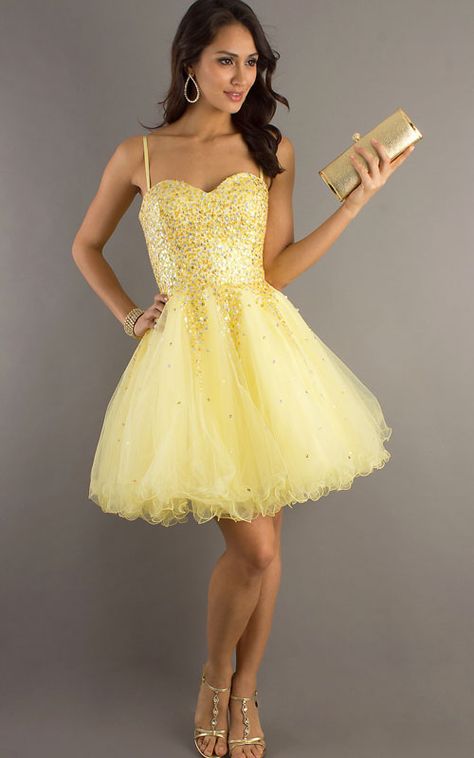 Yellow Homecoming Dress, Short Strapless Prom Dresses, Yellow Homecoming Dresses, Yellow Prom Dress, Knee Length Prom Dress, Yellow Prom, Sequin Homecoming Dress, Sequin Dress Short, Tulle Party Dress