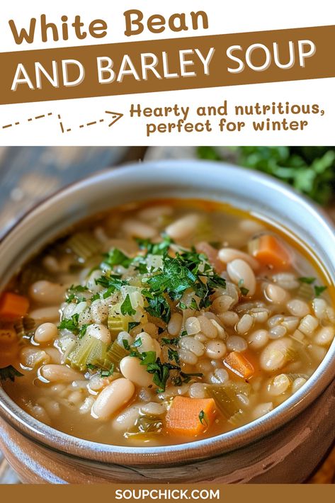 Hearty White Bean and Barley Soup Recipe for Nutritious and Delicious Comfort Barley Bean Soup, Creamy Barley Soup, Italian Barley Soup, Healthy Barley Recipes, Lentil And Barley Soup, Recipes With Barley, Bean And Barley Soup Recipe, Vegetarian Barley Soup, Beef Barley Vegetable Soup