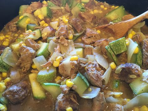 Mystery Lovers' Kitchen: Calabacitas #Recipe and #Giveaway by Leslie Karst Calabacitas With Pork Recipe, Calabacitas Recipe Pork, Calabacitas Recipe, Recipe Pork, Pork Stew, Canned Corn, Fresh Corn, Sweet And Sour Pork, Pork Chops