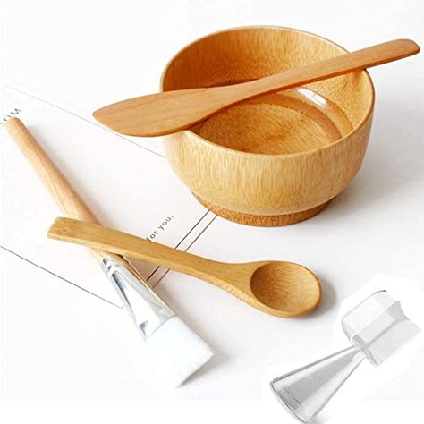 Amazon.com: DIY Face Mask Mixing Bowl Set, 5 in 1 Bamboo Facial Mask Tool kits - Mask Bowl,Spatula,Brush,Spoon,measuring cup (Yellow): Beauty Face Mask Applicator Brush, Diy Clay Mask, Mask Applicator, Skin Studio, Mask Bowl, Face Mask Brush, Diy Tableware, Mask Brush, Wooden Brush