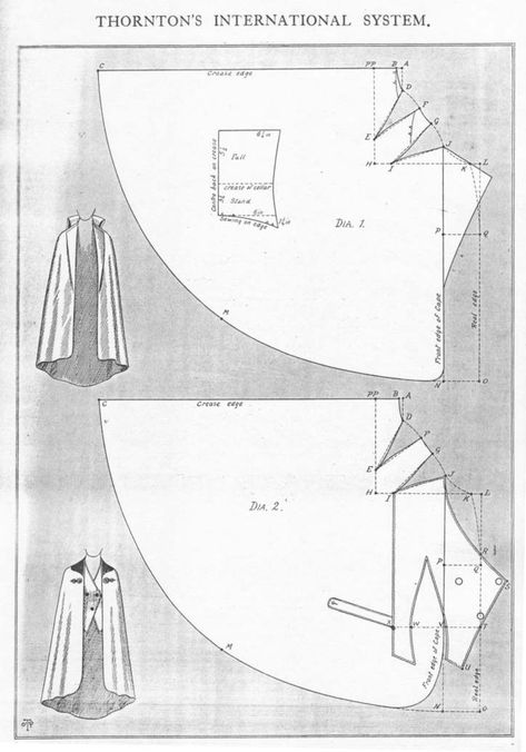 -Original- Pre 1929 Historical Pattern Collection — Cavalier cape, mid to late 1910s, with complete... Cloak Pattern, Macrame Crochet, Patron Vintage, Cape Pattern, Seni Dan Kraf, Costume Patterns, Pattern Collection, Diy Sewing Clothes, Pattern Drafting