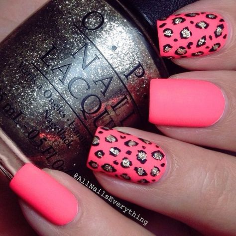 Matte pink and leopard inspired nail art design. The leopard prints are further painted in silver glitter polish and outlined by black polish too stand out. Leopard Nail Art, Pink Nail Art Designs, Cheetah Nail Designs, Cute Pink Nails, Glitter Polish, Cheetah Nails, Hot Pink Nails, Leopard Print Nails, Nail Art Designs Summer