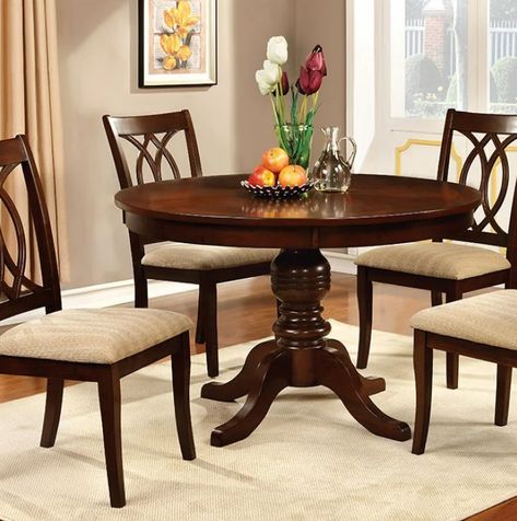 Lark Manor Blaise 48" Pedestal Dining Table | Wayfair Round Wooden Dining Table, Cherry Furniture, Round Dining Room Sets, Round Pedestal Dining, Round Pedestal Dining Table, Homes Inside, Round Wood Dining Table, Round Dining Room, Pedestal Dining Table