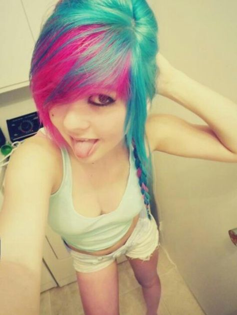 Pink and blue scene hair Pink And Blue Scene Hair, Blue Scene Hair, Emo Hairstyle, Hair Doo, Scene Queen, Awesome Hairstyles, Emo Girl Hairstyles, Emo Scene Hair, Multi Colored Hair