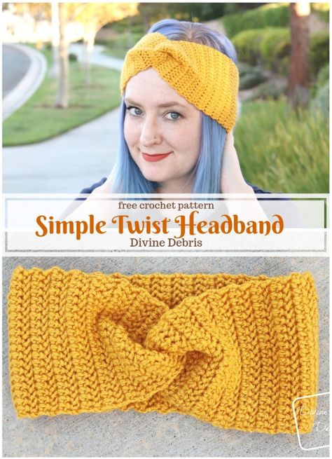 Simple Twist Headband free crochet pattern by Divine Debris  #crochet #freepattern #headbands Knitted Headband Free Pattern, Crochet Headband Free, Easy Crochet Headbands, Sewing Headbands, Crochet Headband Pattern Free, Boot Cuff, Headband Crochet, Simple Headbands, Crochet Twist