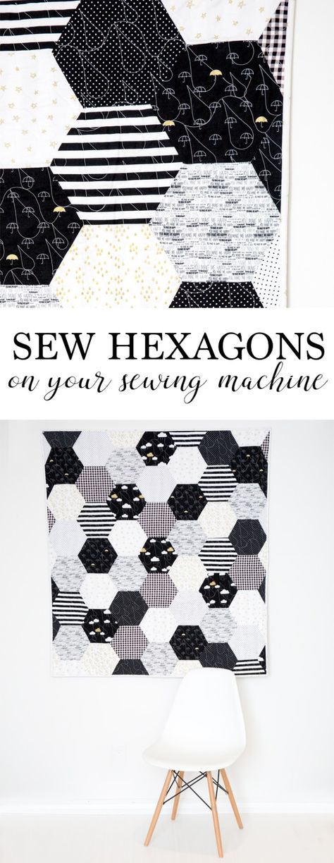 How to Sew Hexagons With a Sewing Machine - Simple Simon and Company Black And White Quilt, Fat Quarter Projects, Beginner Sewing Projects Easy, Hexagon Quilt, Leftover Fabric, White Quilt, Fabric Baskets, Sewing Projects For Beginners, Sewing Skills