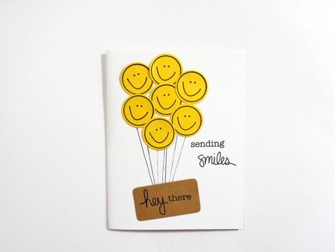 Happy Face Balloon, Sending Smiles, Welcome Card, Miss You Cards, Face Card, Card Tutorial, Encouragement Cards, Handmade Greetings, Blank Card