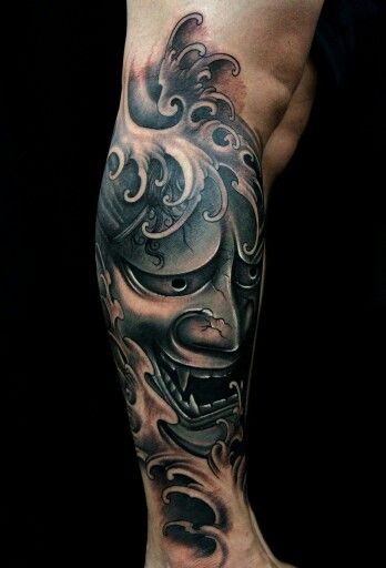 Hannya mask by Artist Mik Lepcha Hannya Forearm Tattoo, Hanya Mask Tattoo, Hannya Mask, Samurai Tattoo Design, Full Sleeve Tattoo Design, Cool Chest Tattoos, Chest Tattoos, Mask Tattoo, Samurai Tattoo