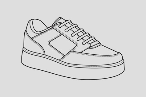 Shoes sneaker outline drawing vector, Sneakers drawn in a sketch style, black line sneaker trainers template outline, vector Illustration. Sneaker Art Drawing, Shoe Designs Drawing, Shoes Design Drawing, Trainers Drawing, Sneaker Outline, Shoe Outline, Sneaker Drawing, Sneakers Vector, Drawing Sneakers