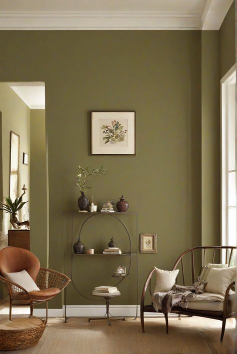 Interior design, wall paint, home decor, space planning Muted Green Accent Wall, Olive Walls Living Room, Dark Olive Walls, Ripe Olive Paint, Olive Green Wall Paint, Sw Ripe Olive, Color For Living Room Walls, Olive Paint Color, Olive Walls