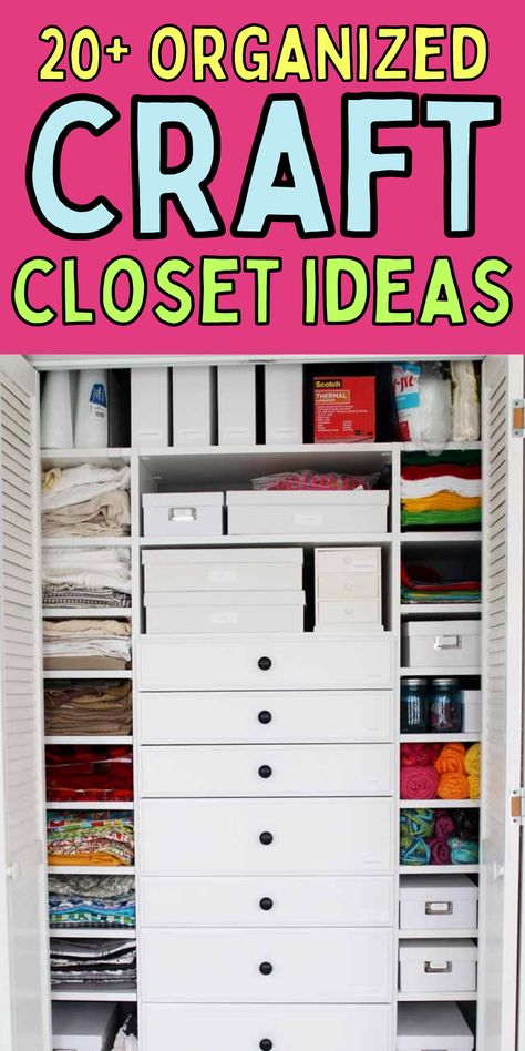 How to organize your crafts. Easy craft closet tricks. How to organize a craft closet. Organizing A Craft Closet, Craft Storage In Closet, Closet Organization For Crafts, Small Closet Craft Space, Closet Craft Storage, Closet Craft Space, Craft Closet Organization Ideas, Craft Storage Closet, Sewing Closet