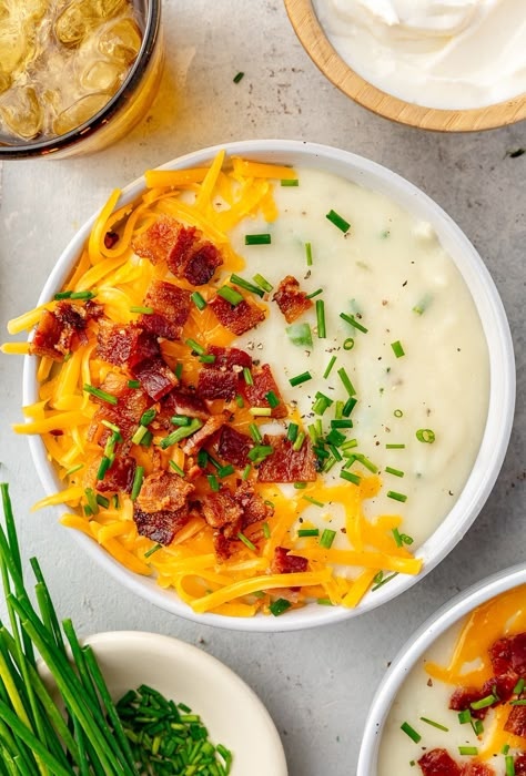 This healthy loaded baked potato soup recipe is comforting, delicious, and so easy to make! #soup #potatosoup #bakedpotato #healthyrecipes Healthy Loaded Baked Potato, Skinnytaste Soup, Loaded Baked Potato Soup Recipe, Baked Potato Soup Recipe, Best Baked Potato, Loaded Potato Soup, Loaded Baked Potato, Loaded Baked Potato Soup, Baked Potato Soup