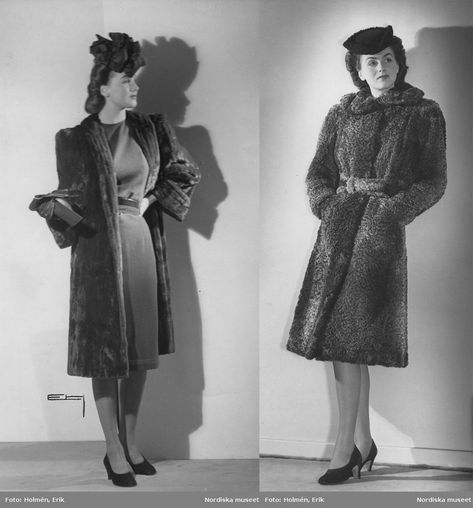 1940s-Coat-Fashion---Mink-Fur-and-Persian 1940s Winter Fashion, Horror Clothing, 1940s Coat, Wwii Fashion, Coat Styles, 1940s Women, Kawaii Clothes Goth, Fashion Archive, Swedish Fashion