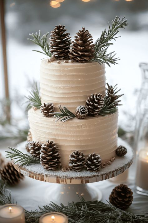 Winter wedding cake Winter Wedding Cake 2 Tier, Winter Bridal Shower Cake, December Wedding Cake Ideas, Brown Winter Wedding, Small Winter Wedding Cake, Winter Themed Cakes Birthday, Winter Woodland Cake, December Wedding Cake, Winter Cake Recipes