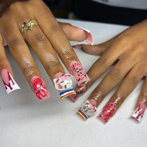 Duck Nail, Blood Nails, Pink Tip Nails, Holloween Nails, Makeup Nails Designs, Halloween Acrylic Nails, Pink Ombre Nails, Hard Nails, Duck Nails