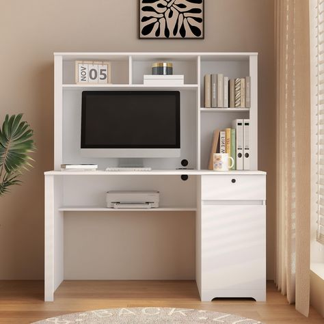 PRICES MAY VARY. 【51.18"(W) x 24.80"(D) x 59.44"(H)】The nifoti computer desk comes with 1 storage cabinet with doors and a drawer with a locking feature for great storage space. This computer desk is affordable and meets different storage needs, keeping your office, study and gaming environment neat and organized. 【Multifunctional】This home office desk is equipped with 3 AC outlets and 2 USB charging ports, allowing you to charge electronic devices such as computers, mobile phones, and desk lamp Teachers Room, Gaming Computer Desk, Desk With Hutch, Computer Desk With Hutch, Bookshelf Desk, Student Desks, Desk Hutch, Bedroom Desk, Writing Table