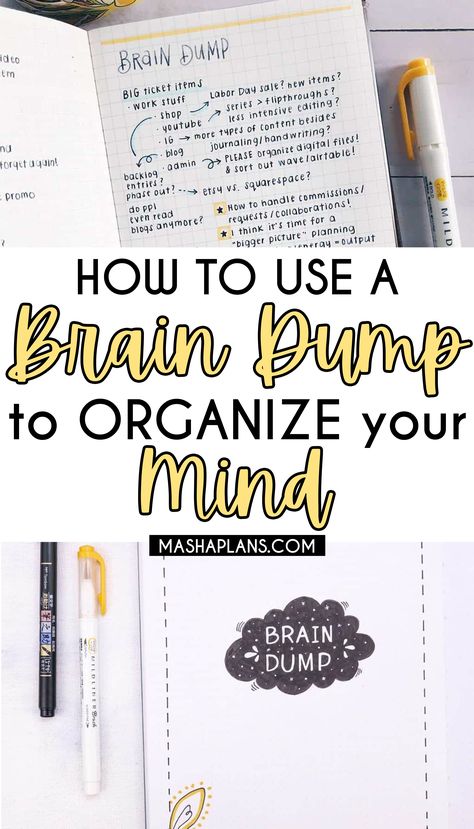 A brain dump is an amazing tool to use in your bullet journal to help organize your mind. Learn how to start your first brain dump and get some inspiration on how to do it. Brain Dump Journal Ideas, How To Do A Brain Dump, Bullet Journal Brain Dump Layout, Brain Dump Categories, Journal Dump Ideas, How To Brain Dump, Bullet Journal Medication Tracker, Mind Dump Journal, Bujo Brain Dump