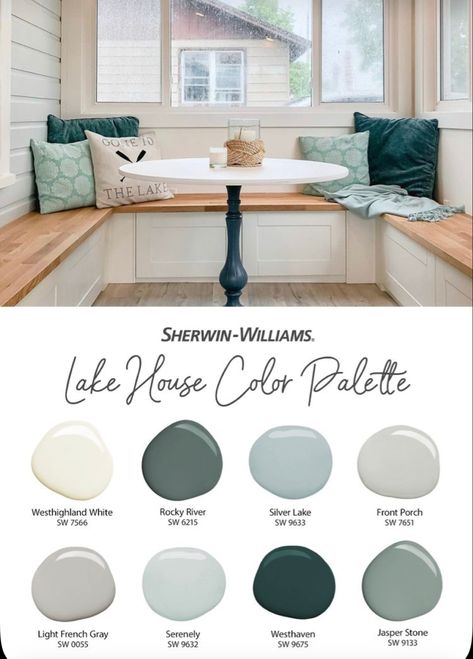 Sherwin Williams Rocky River, Rocky River Sherwin Williams, Lake House Paint Colors, Coastal Paint, Beach House Colors, Rocky River, House Color Palettes, 2023 Color, House Color