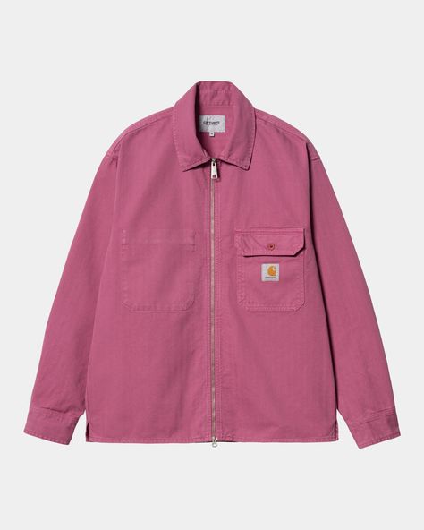 Carhartt WIP Rainer Shirt Jac | Magenta (garment dyed) – Page Rainer Shirt Jacket – Carhartt WIP USA Carhartt Wip Jacket, Pink Carhartt, Clarks Wallabees, Herringbone Fabric, Adidas Campus, Sporty And Rich, Nike Shox, New Paris, Clarks Originals